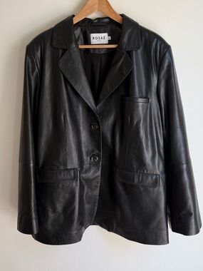 ROSAE LE THIBAUD Black leather blazer - Size 42  US10 Size Large Like New